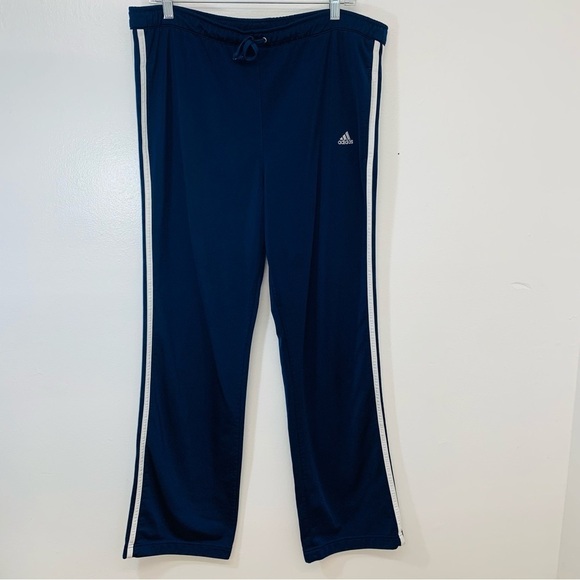 Adidas Sweat Track Pants  Woman Large  Blue White Stripe Drawstring Pockets Y2K - Picture 1 of 13